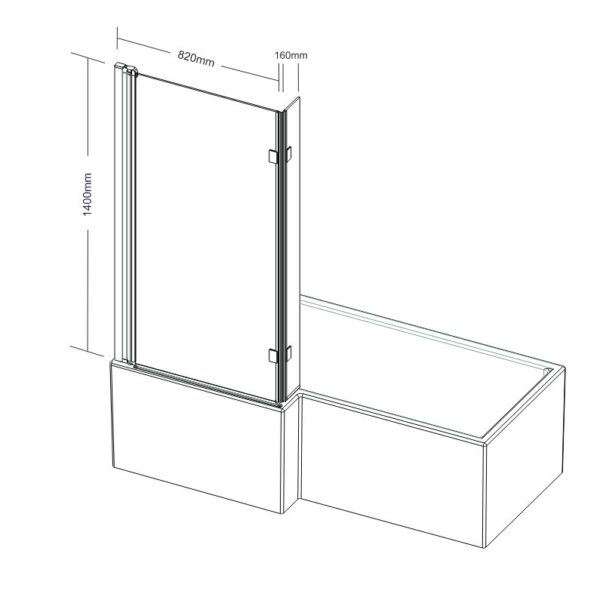 L Shape Bath Screen With Matt Black Profile - Image 4