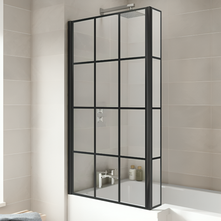 Square Black Framed Krittle Bath Screen-Fixed Return Panel