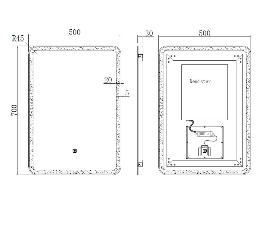 Alder LED Mirror 700x500mm Mir003 K Vit - Image 3