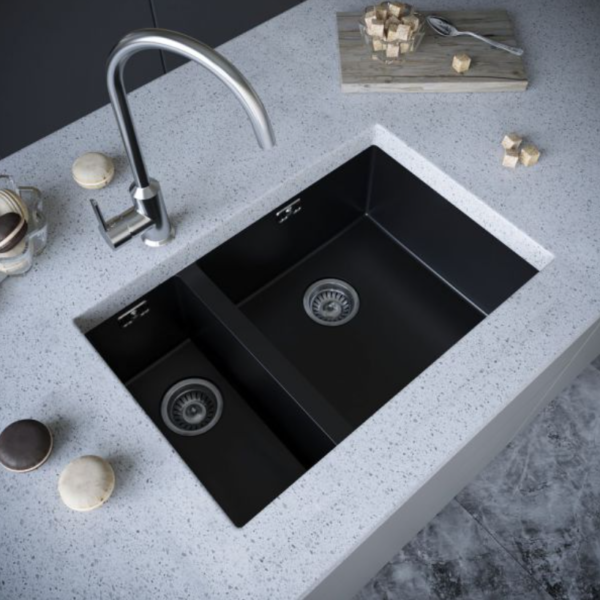 Ellsi Comite 1.5 Undermounted-Inset Sink 670x440x200 Matt Black Kitchen Sink - Image 2