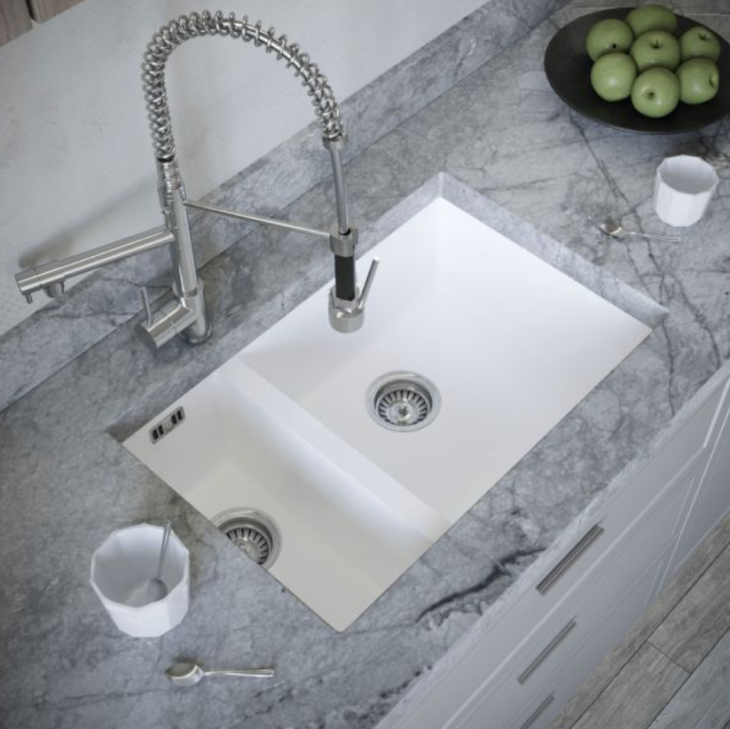 Ellsi Comite 1.5 Undermounted-Inset Sink 670x440x200 Matt White Kitchen Sink - Image 2