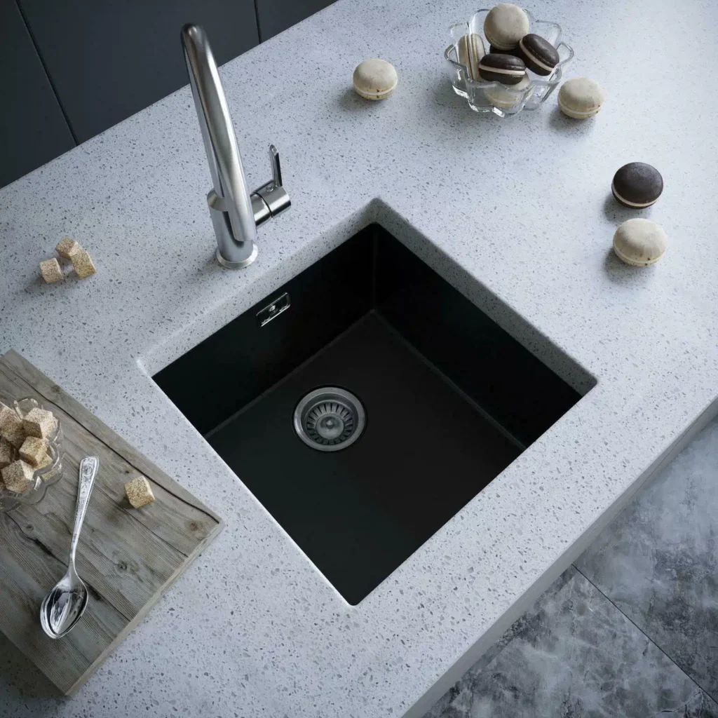 Ellsi Comite Matt Black 1.0 Bowl Inset or Undermount Kitchen Sink 440mm & Waste - Image 2