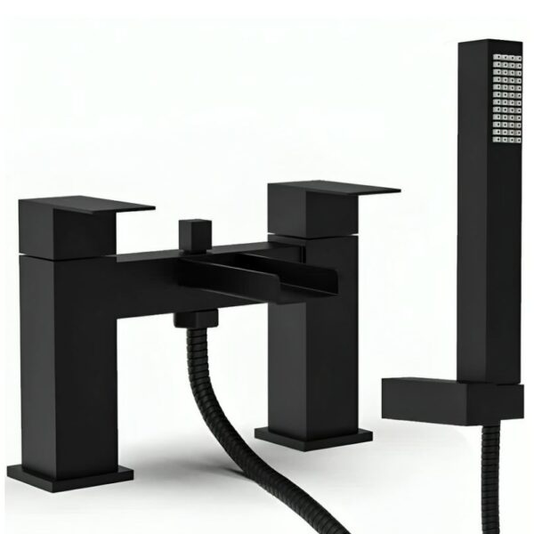 Modern Square Waterfall Bath Shower Mixer - Matt Black