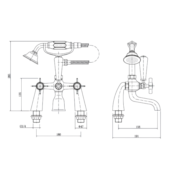 Kartell Klassique Bath Shower Mixer Tap - Chrome - Image 2
