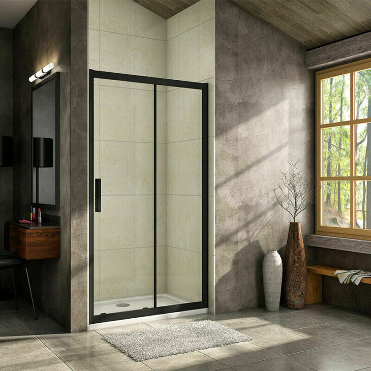 Sabine Mono Sliding Shower Door Various Sizes - Matt Black - Image 2