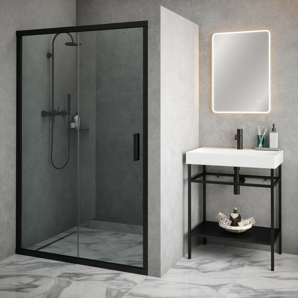 Sabine Mono Sliding Shower Door Various Sizes - Matt Black