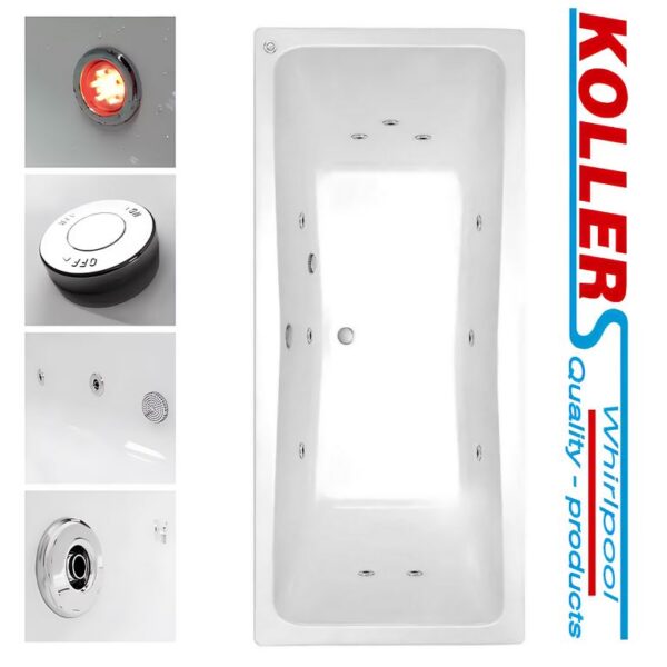 1900×900 Double Ended Square Whirlpool Bath 6-8-11 Jets & Lights