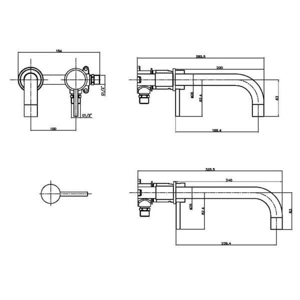 Core Wall Mounted Basin Tap Round & Screw Head - Matt Black - Image 2