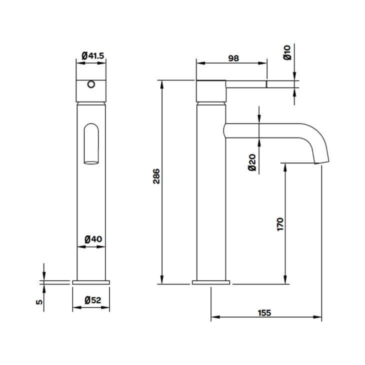 K-vit Hi Rise Mono Basin Mixer - Brushed Brass - Image 2