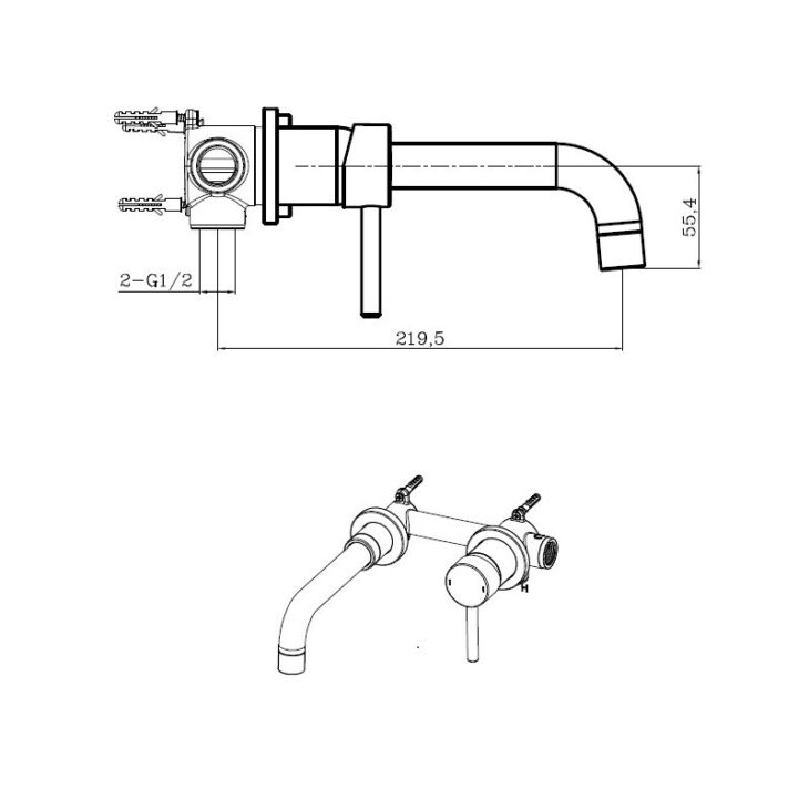 Round Wall Mounted Basin Mixer Tap - Matt Black - Image 2
