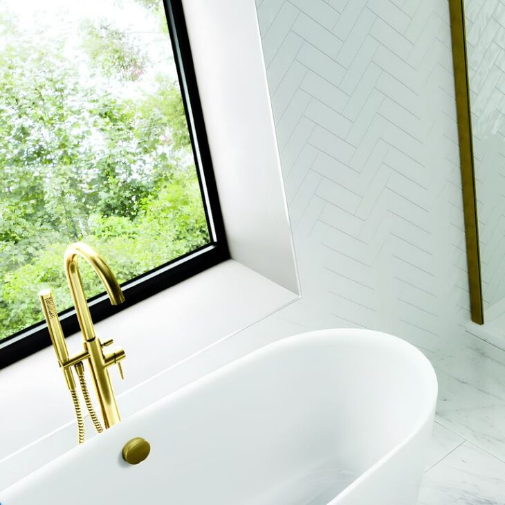 Alvoro Harrow Freestanding Bath Shower Mixer Tap - Brushed Brass - Image 2