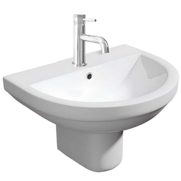 Kartell Bijoux 550mm Basin with Semi Pedestal 1 Tap Hole White