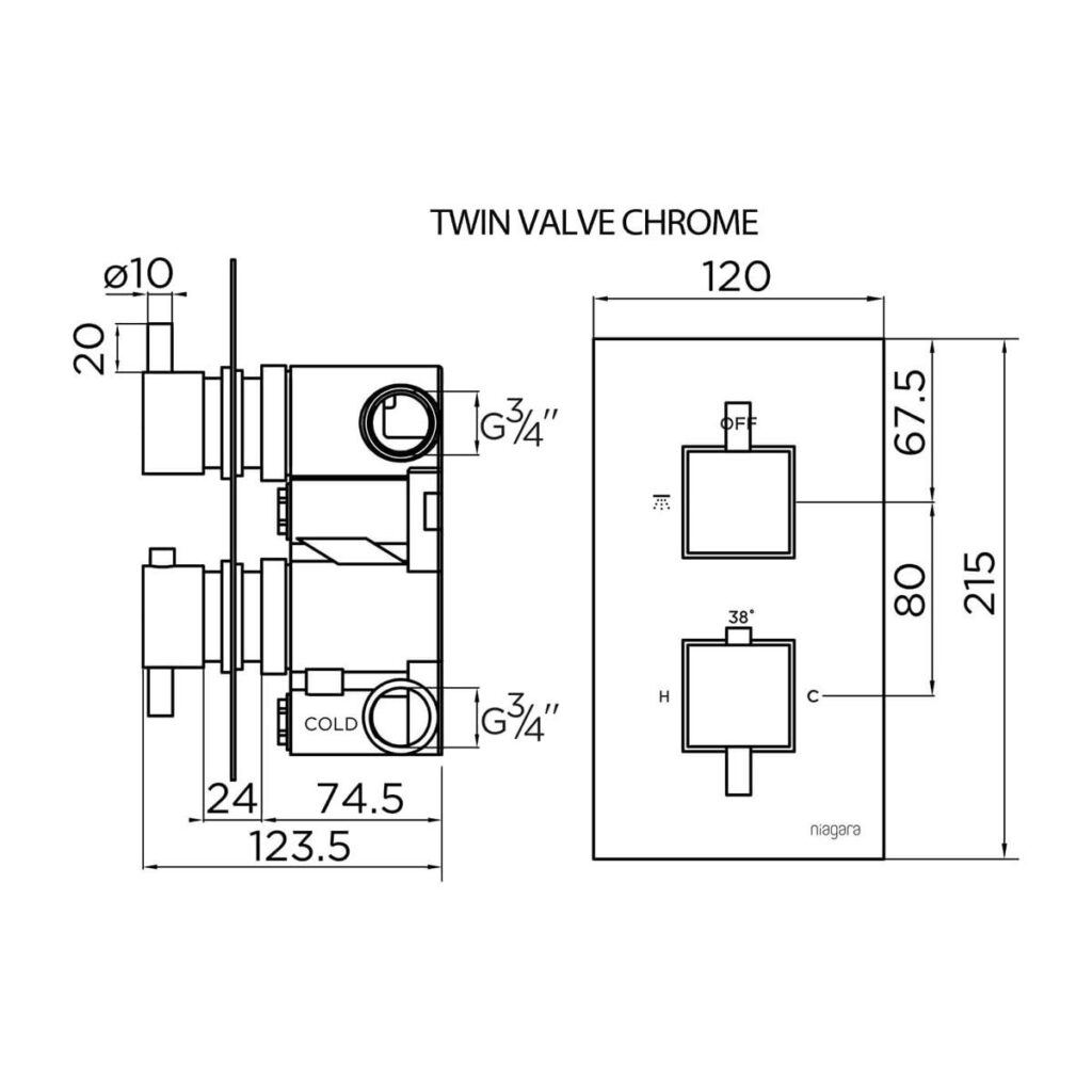 Niagara Observa Square Twin Valve - Brushed Brass - Image 2