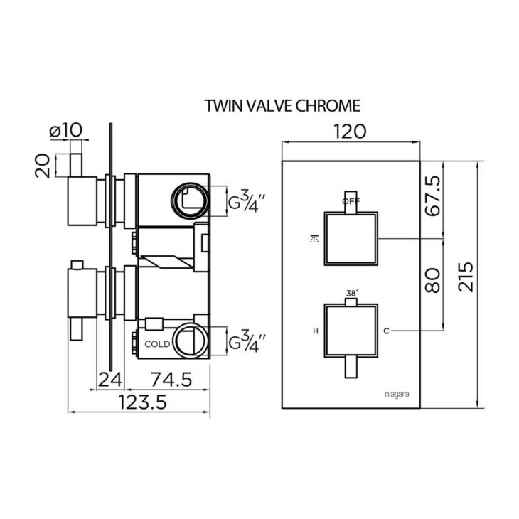 Niagara Observa Square Twin Valve - Brushed Brass - Image 2