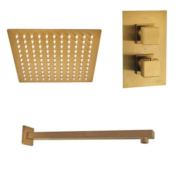 Brushed Brass Concealed Valve Package - Square