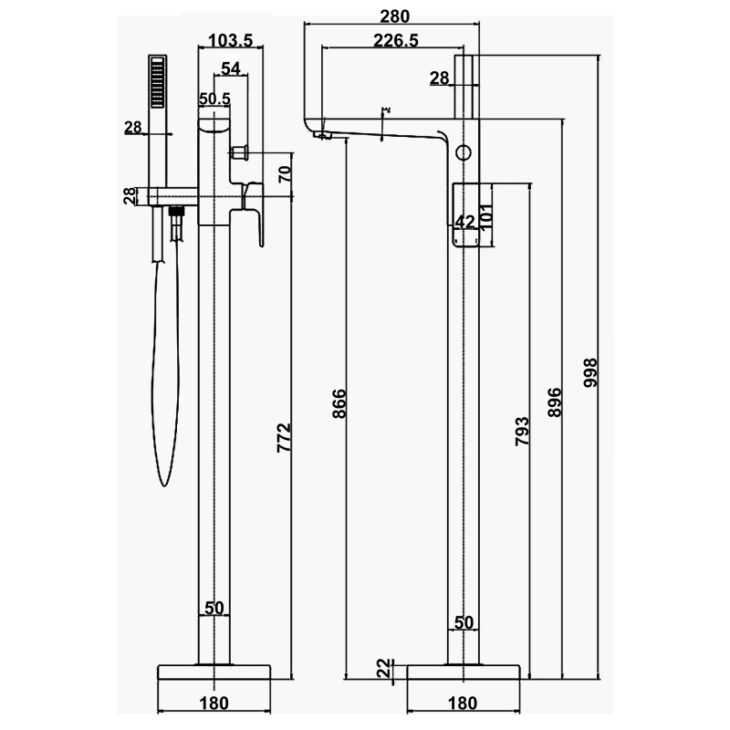 Floor Standing Bath Shower Mixer - Brushed Brass - Image 3