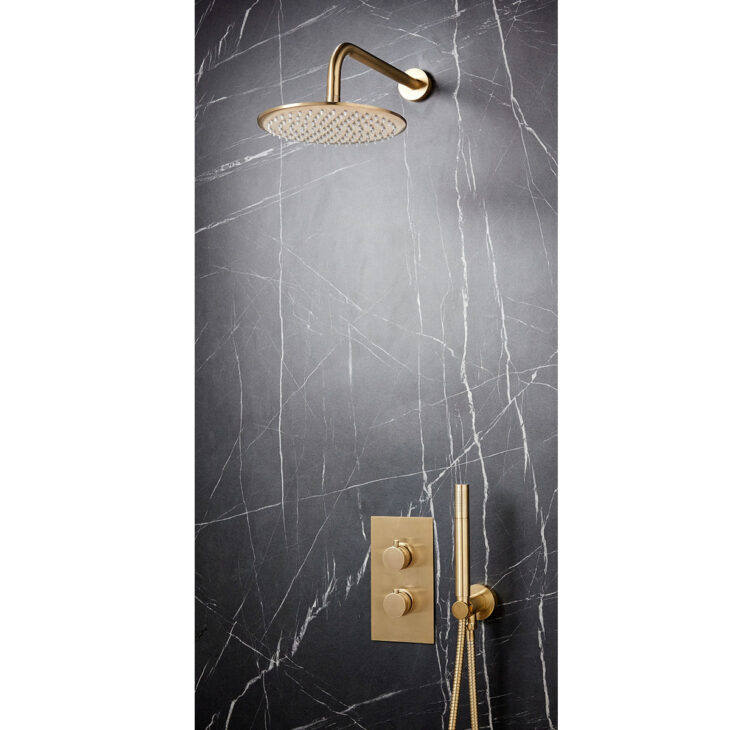 Core Brushed Brass Round Concealed Shower Kit - Image 3