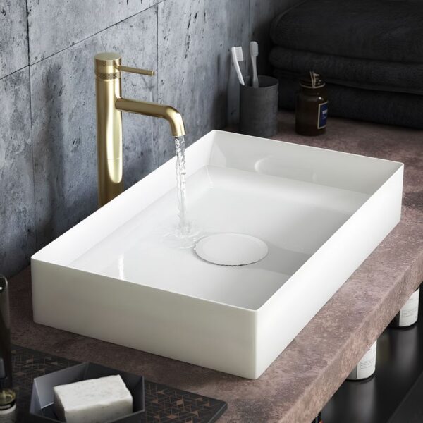 Large Stance Matt White Counter Top Basin 750mm - Image 2