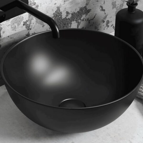 Ceramic Rounded Countertop Basin in Matte Black 420mm - Image 2