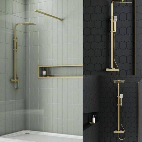 Sognare Brushed Brass Square Rigid Riser Shower Set - Image 3