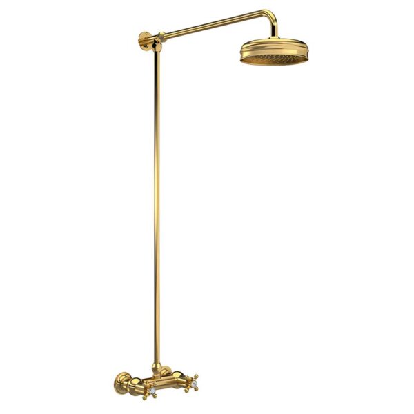 Hudson Reed Brushed Brass Thermostatic Shower Valve with Rigid Riser & Fixed Head