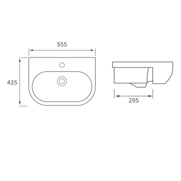 Cilantro Semi-Recessed Basin 555mm Wide - 1 Tap Hole - Image 4