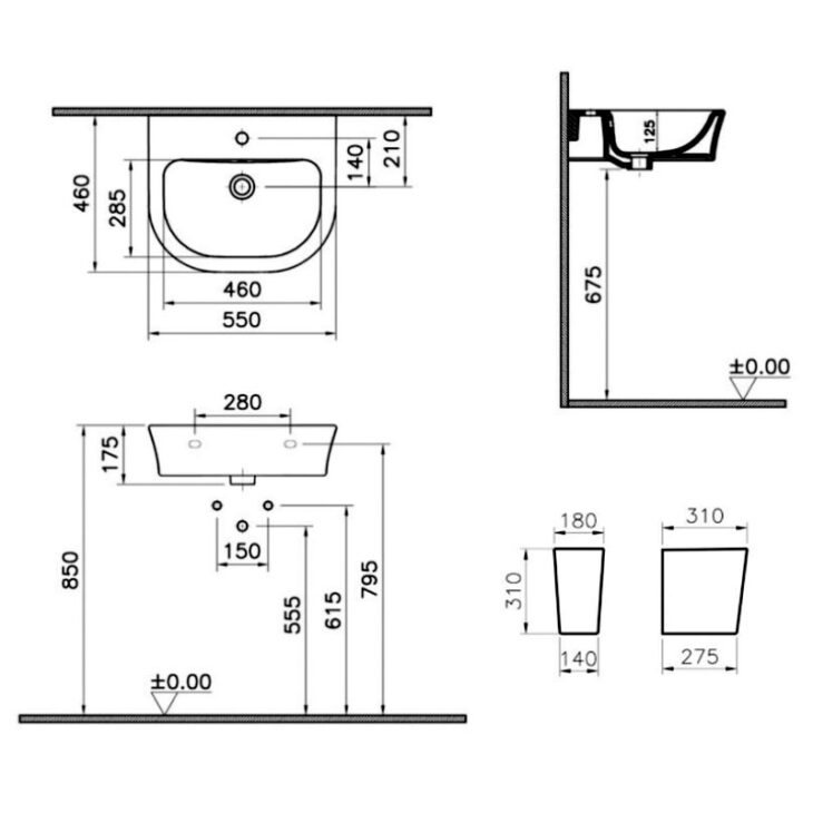 Kartell Eklipse Round Basin with Semi Pedestal 550mm Wide 1 Tap Hole - Image 2