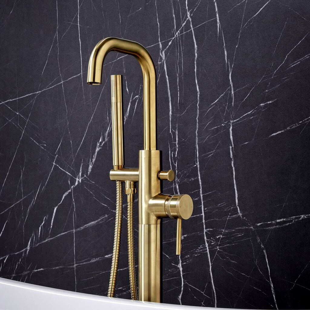 Core Freestanding Bath Shower Mixer - Brushed Brass - Image 2