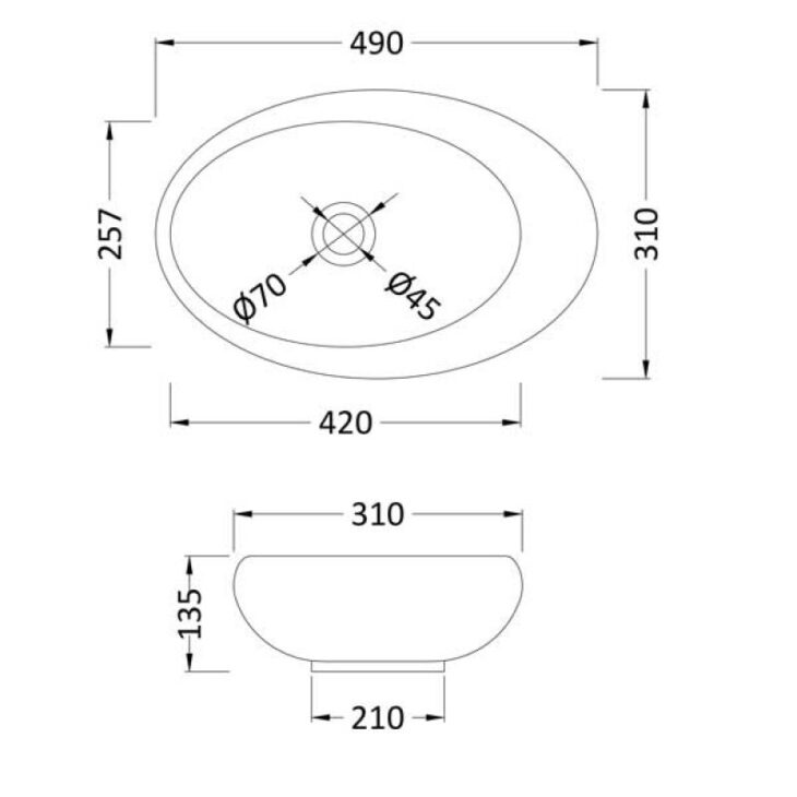 Hudson Reed Vessel Countertop Basin 490mm Wide 0 Tap Hole - Image 3