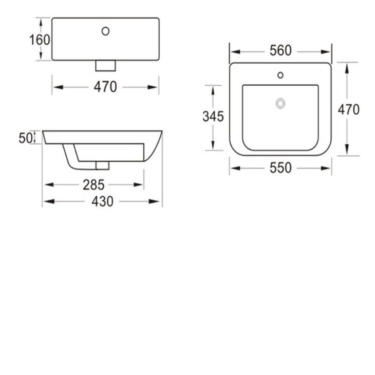 Kartell Kameo 560 x 470mm One Tap Hole Semi Recessed Basin - Image 2