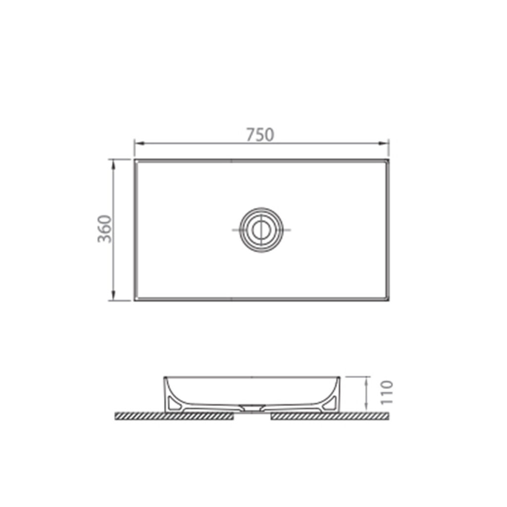 Large Stance Matt White Counter Top Basin 750mm - Image 3