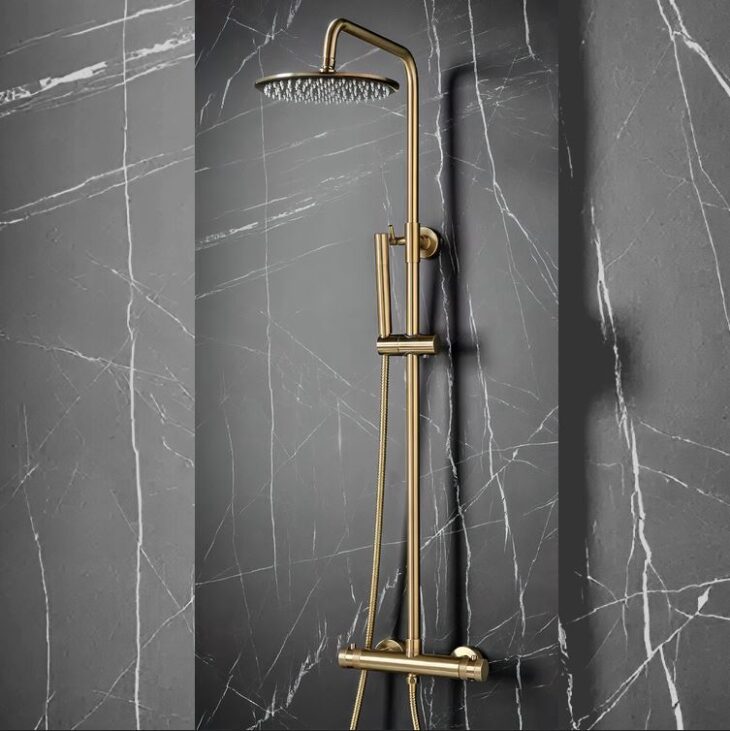 Core Brushed Brass Round Rigid Riser Shower - Image 2