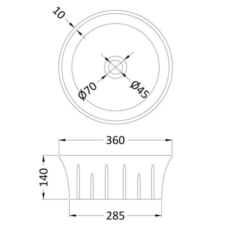 Nuie Vessels Round Sit-On Countertop Basin 360mm Wide - 0 Tap Hole - Image 3