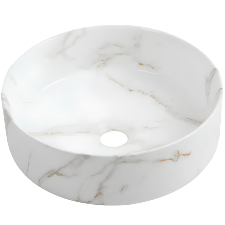 Eternia 360mm Round Countertop Basin White Marble