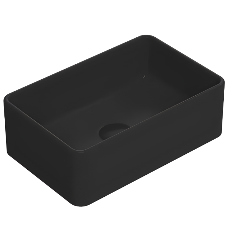 Nuie Vessels Rectangular Matt Black Sit-On Countertop Basin 365mm