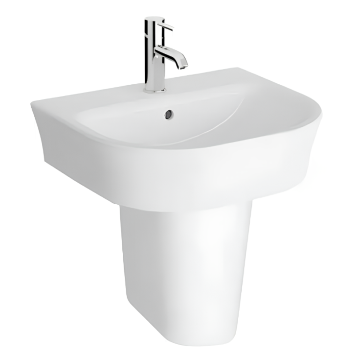 Kartell Eklipse Round Basin with Semi Pedestal 550mm Wide 1 Tap Hole