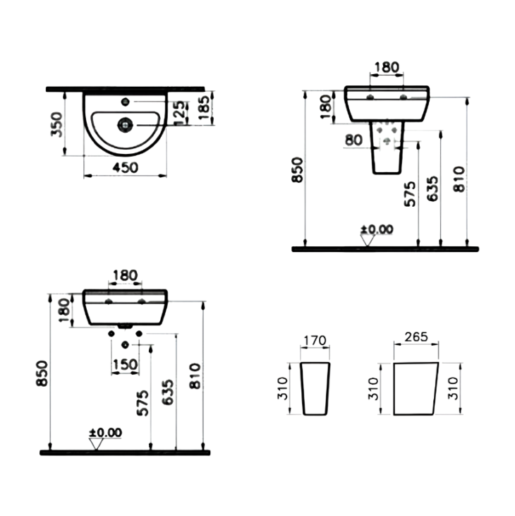 Style 550mm 1TH Basin & Semi Pedestal - Image 2