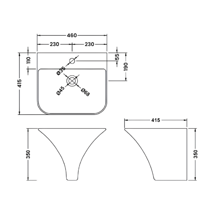 Grace Wall Hung Cloakroom Basin 460mm - Hudson Reed - Image 6