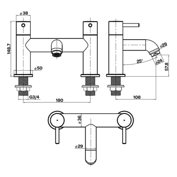 Kartell Ottone Bath Filler Mixer Tap - Brushed Brass - Image 2