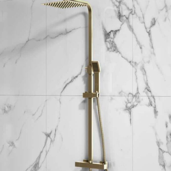 Sognare Brushed Brass Square Rigid Riser Shower Set - Image 2