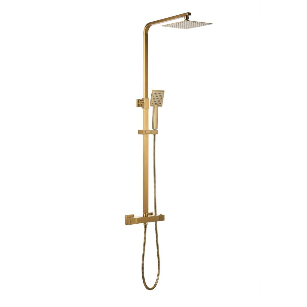 Brushed Brass Square Rigid Riser Shower Set