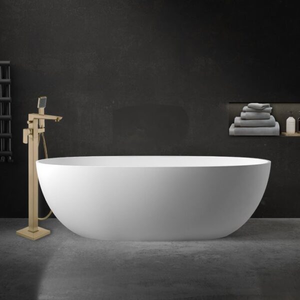 Floor Standing Bath Shower Mixer - Brushed Brass - Image 2