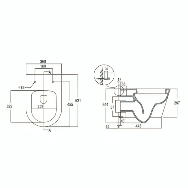 Ferrara Wall Hung Rimless BTW D Shape Pan & Seat - Image 2