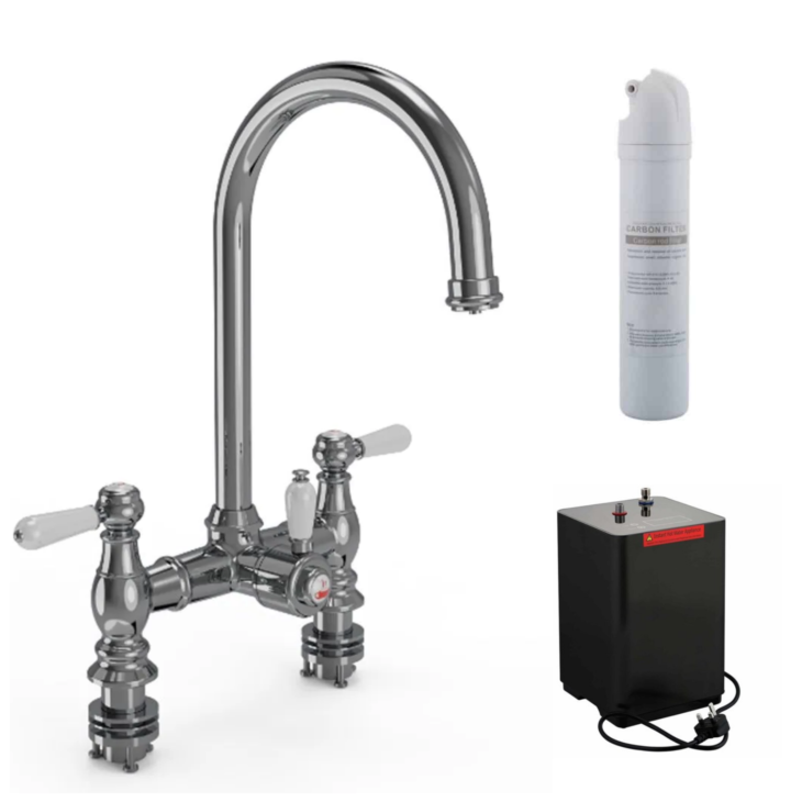 Ellsi 3 in 1 Traditional Bridge Hot Water Kitchen Sink Mixer - Chrome