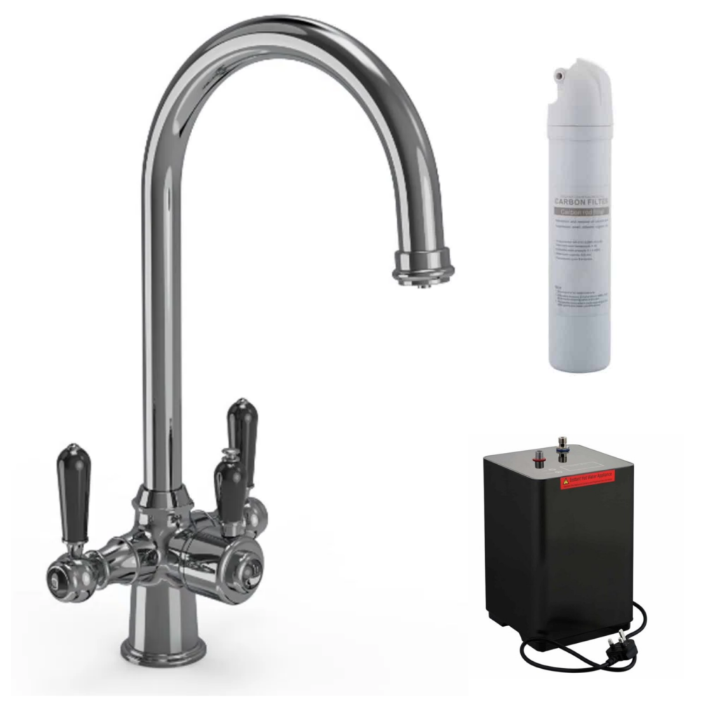 Ellsi 3 in 1 Cruciform Hot Water Kitchen Sink Mixer Chrome/Black