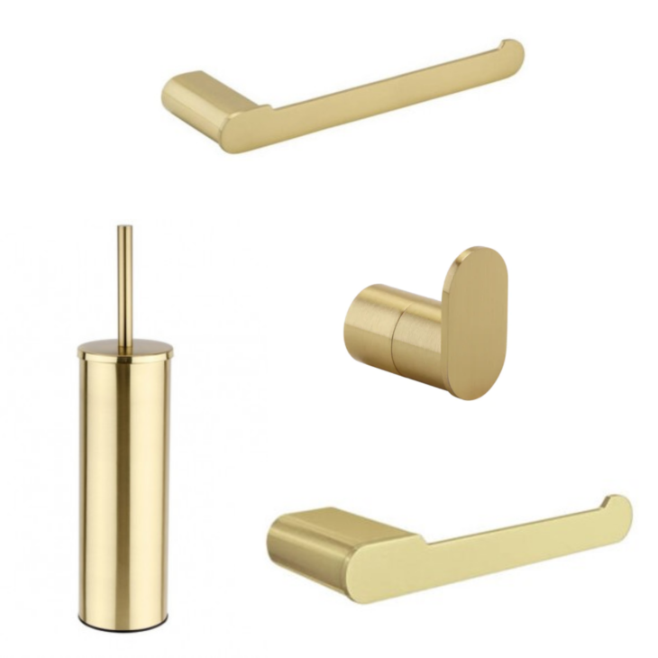 4 Piece - Brushed Brass Bathroom Accessory Pack