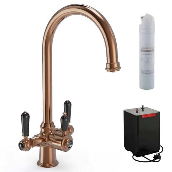 Ellsi Traditional 3-in-1 Boiling Water Tap with Ceramic Handles Brushed Copper