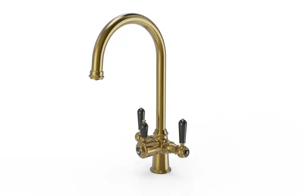 Ellsi Traditional 3-in-1 Boiling Water Tap with Ceramic Black Handles - Brushed Brass - Image 2