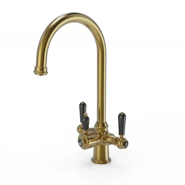 Ellsi Traditional 3-in-1 Boiling Water Tap with Ceramic Black Handles - Brushed Brass - Image 2
