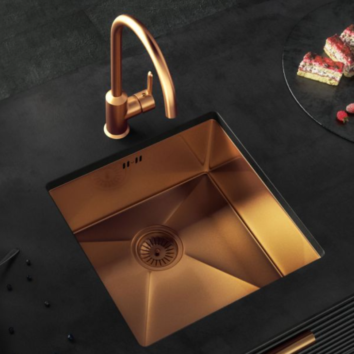 Ellsi Elite Brushed Copper Undermounted Or Inset Kitchen Sink 440mm & Waste - Image 2